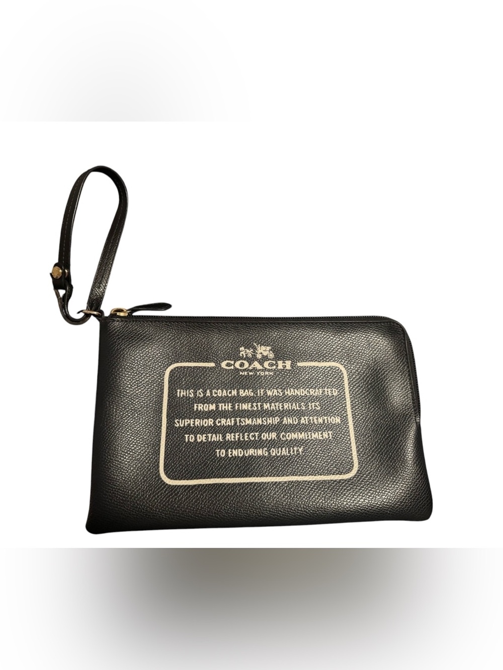 Coach Black Leather Wristlet Pouch Gold Hardware